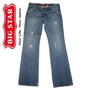 Big Star Womens Bootcut Jeans 29R 100% Cotton Made In USA  Distressed Blue Denim